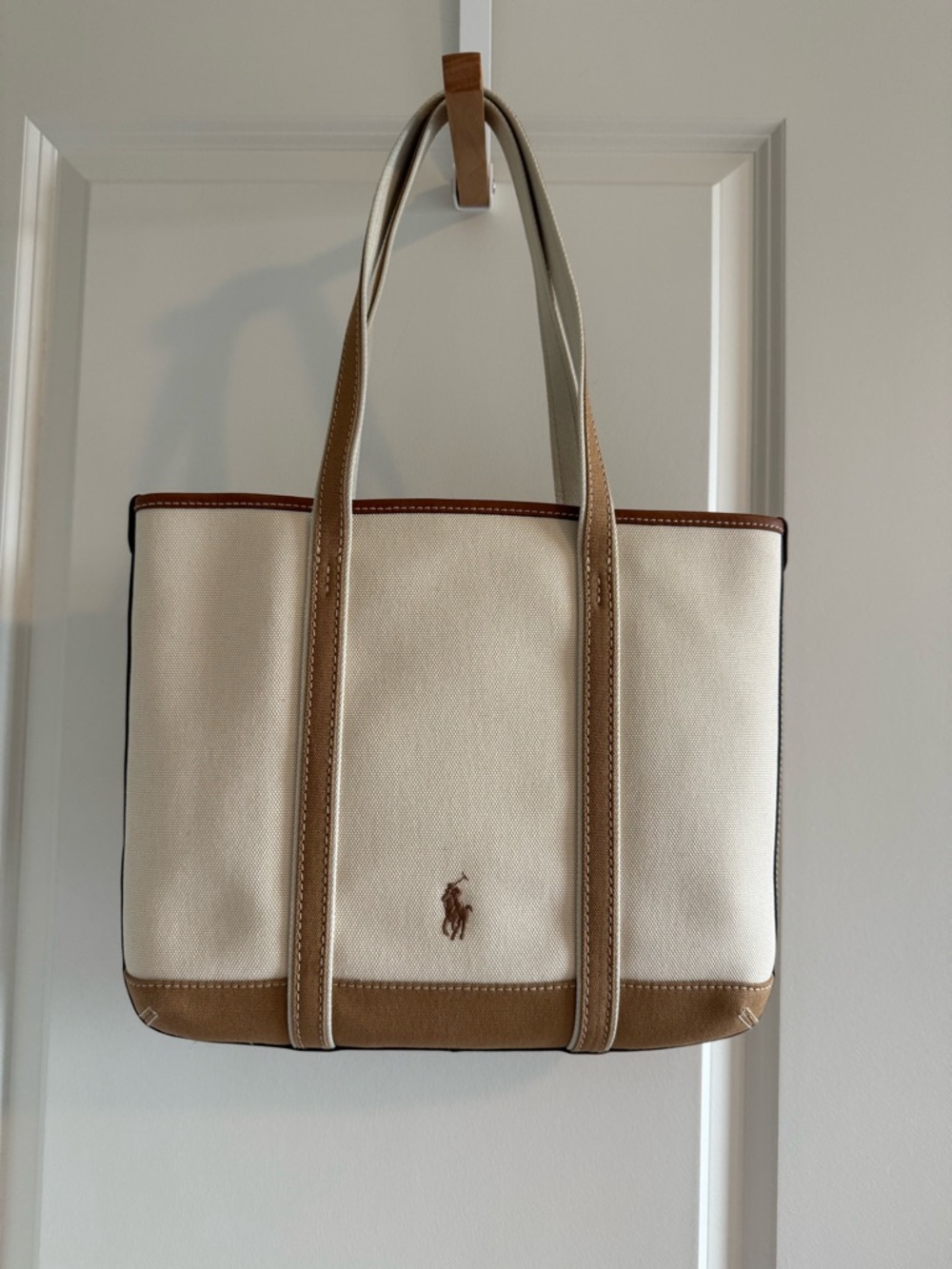 Ralph Lauren Polo Small Bear Canvas Tote ECRU TAN New with Tag And Dust Bag - Picture 3 of 4